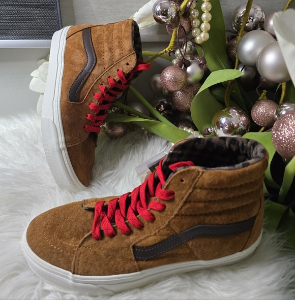 Vans SK8 Glazed Ginger Brown Pig Suede Plaid Hi Top Sneakers-Asst Women 8.5 - Picture 2 of 4